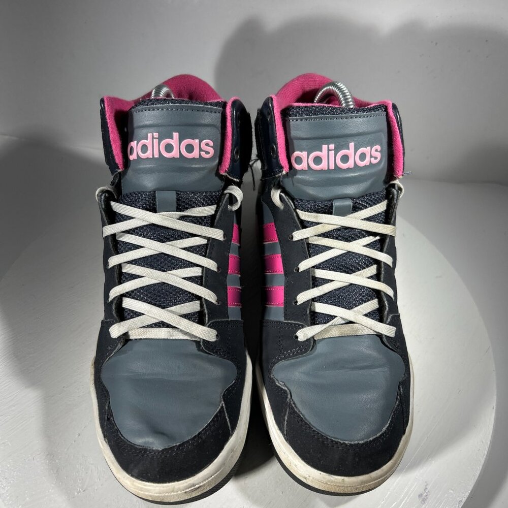 Adidas Neo Girls Fashion Sneakers Hightop Shoes Size 5 Black Gray Pink Youth Gym - Picture 2 of 12